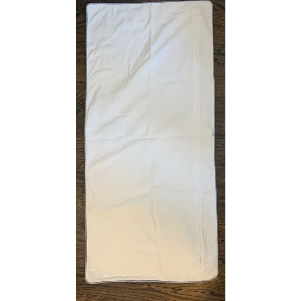 Matouk Louise Piqué Lumbar Pillow Cover White Hazy Blue Trim NEW $450